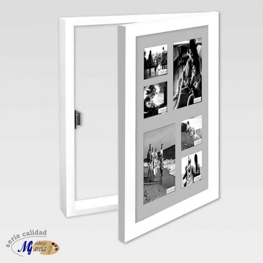 Cubrecontador vertical marco blanco y frontal portafotos 6 fotos (Hueco interior 35x50cm)