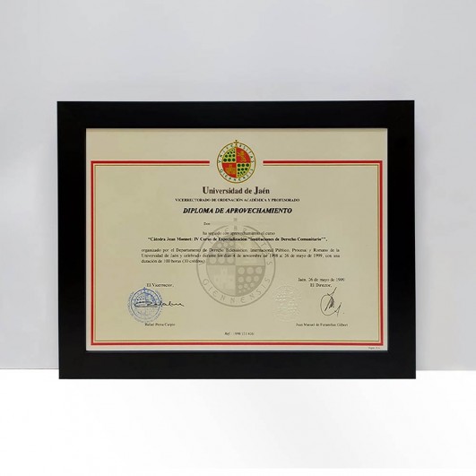 Marco madera negro para enmarcado diplomas/titulos, perfil moldura 28x16mm, nº58 (todas medidas)